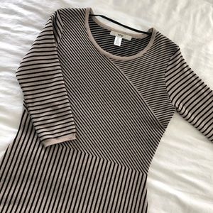 Wisp Black and Tan Striped Sweater Dress S